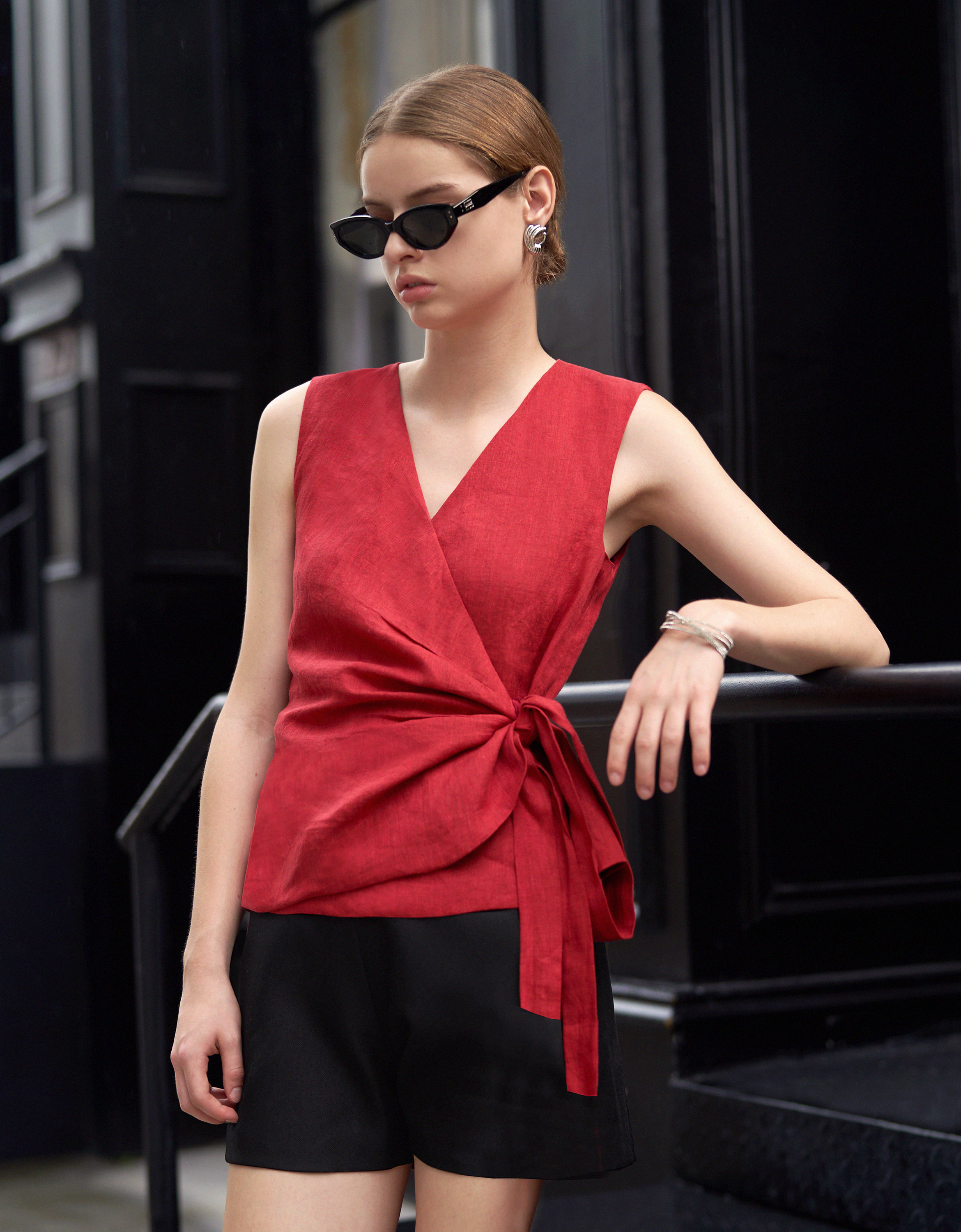 Sleeveless Wrap Linen Top
