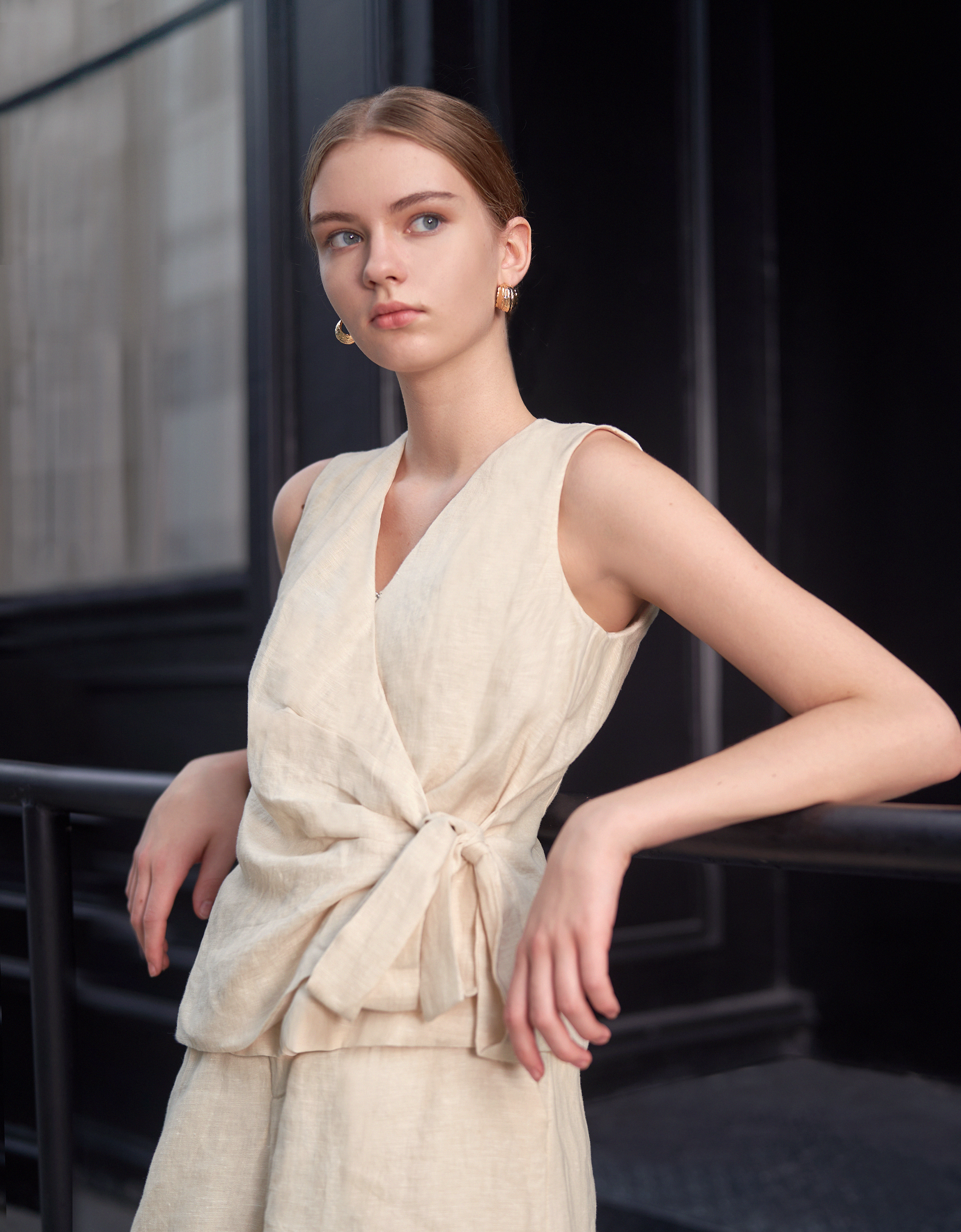 Sleeveless Wrap Linen Top