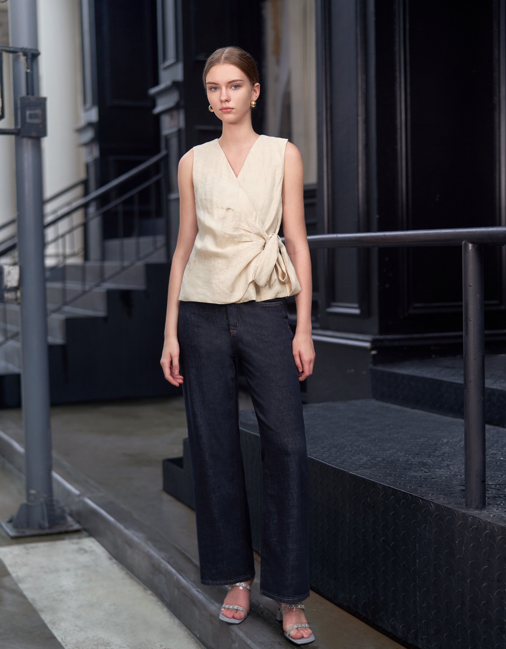 Sleeveless Wrap Linen Top