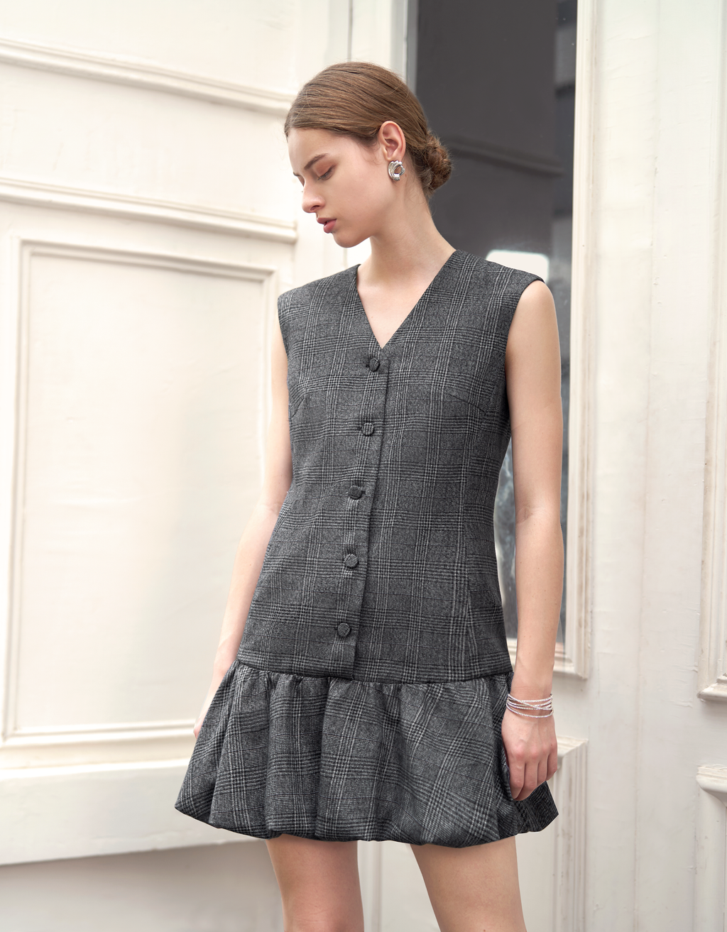 Bubble Hem Drop Waist Vest Dress