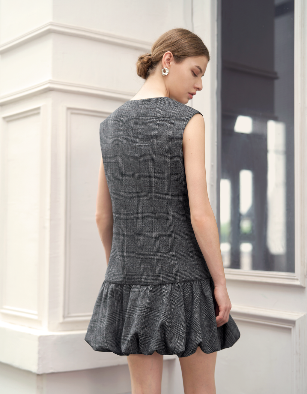 Bubble Hem Drop Waist Vest Dress