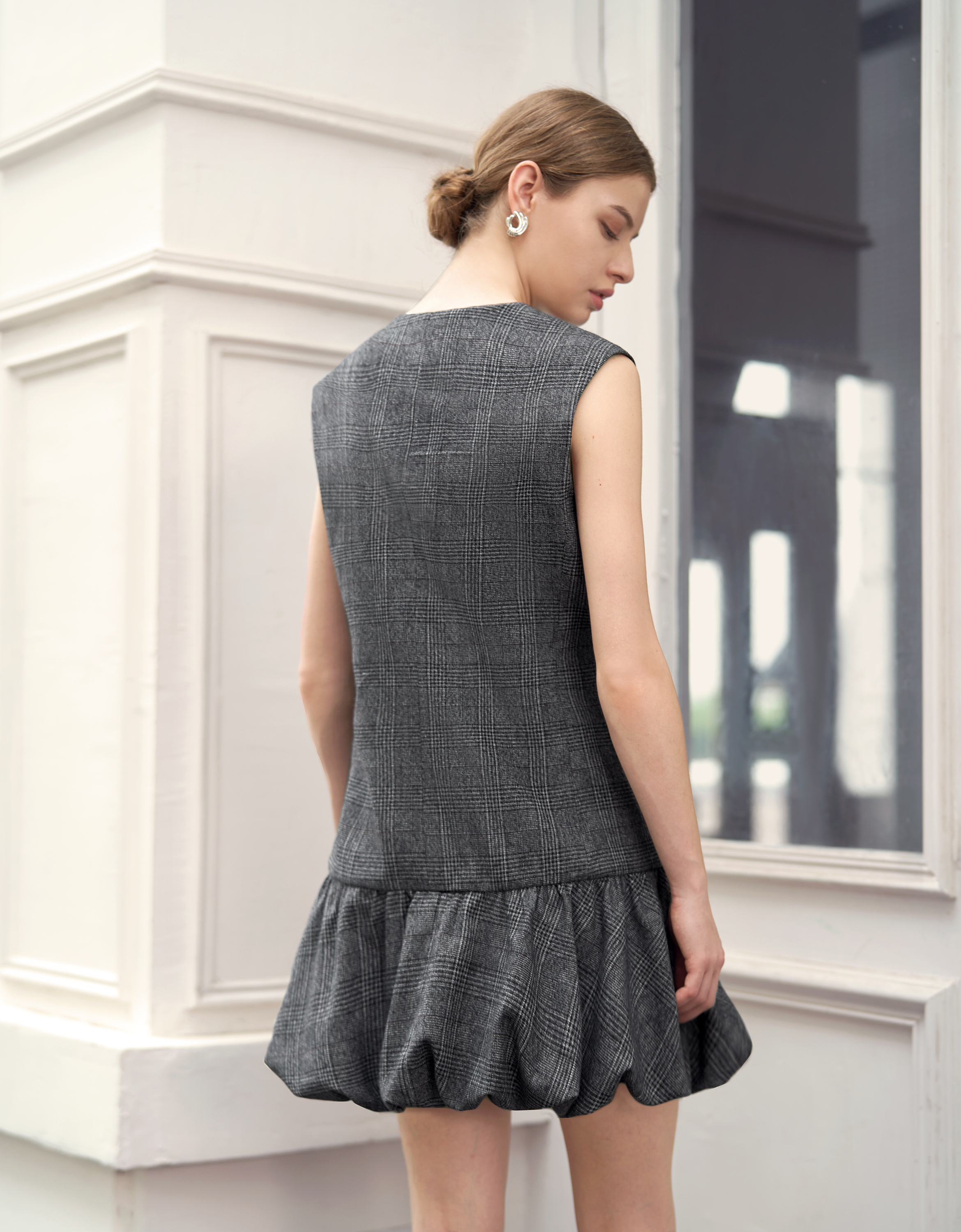 Bubble Hem Drop Waist Vest Dress