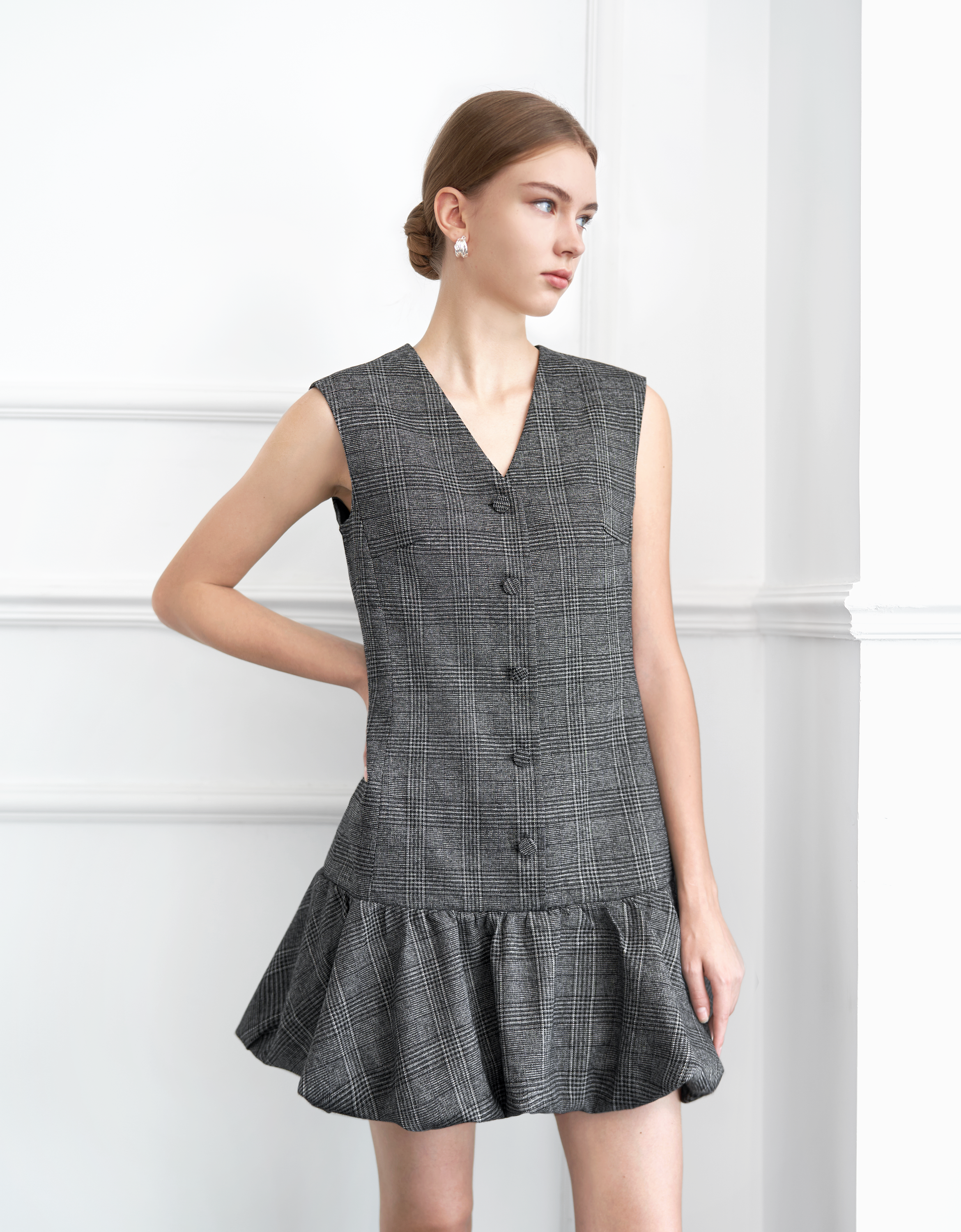 Bubble Hem Drop Waist Vest Dress