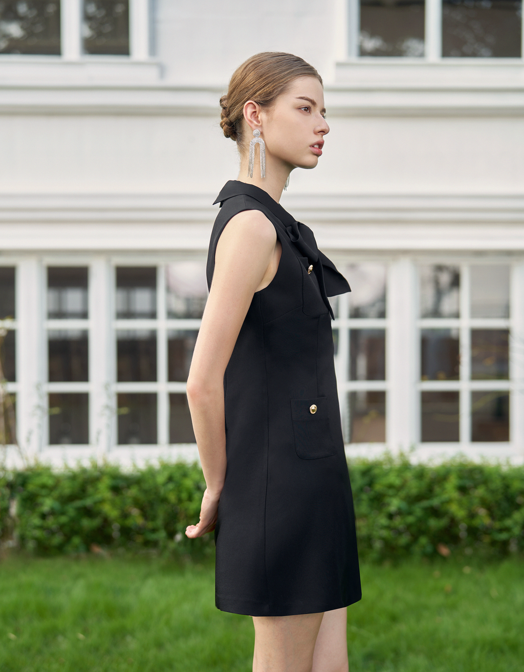 Bow Tie Pocket Front Sleeveless Dress