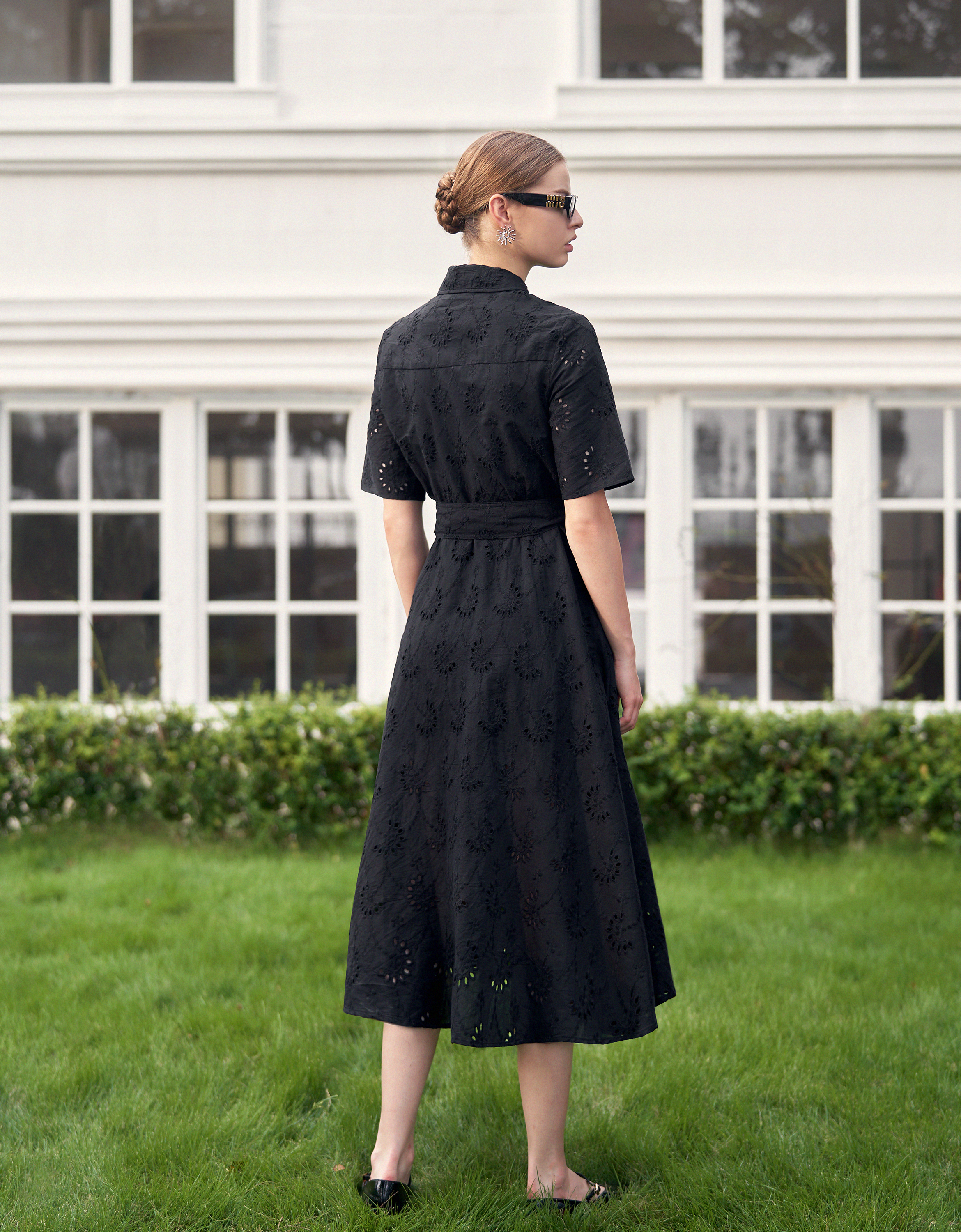 Cutwork Embroidery Midi Shirt Dress