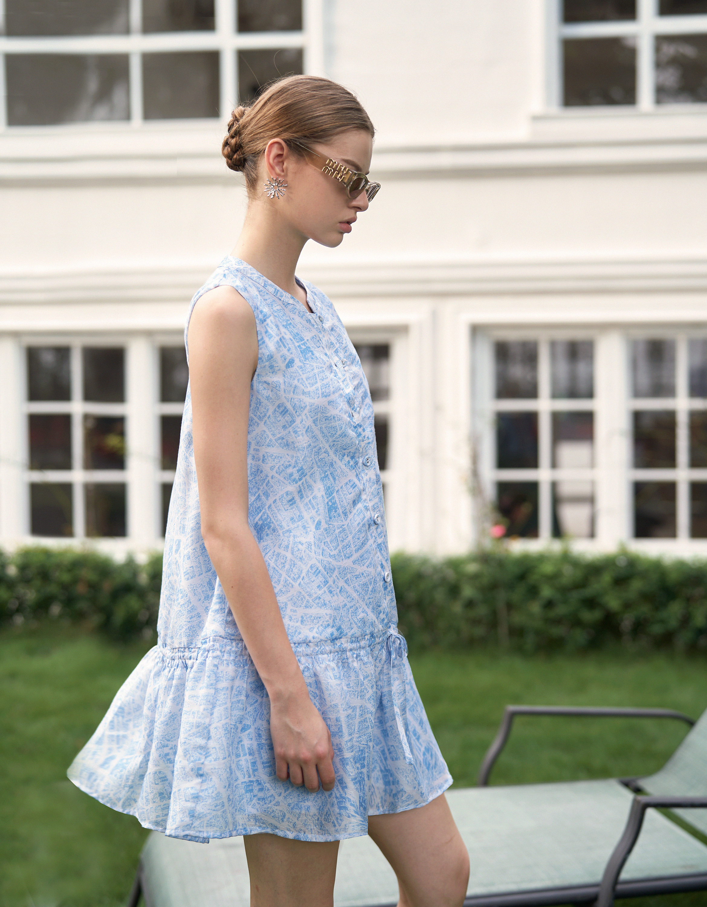 Sleeveless Ruffled Hem Printed Dress