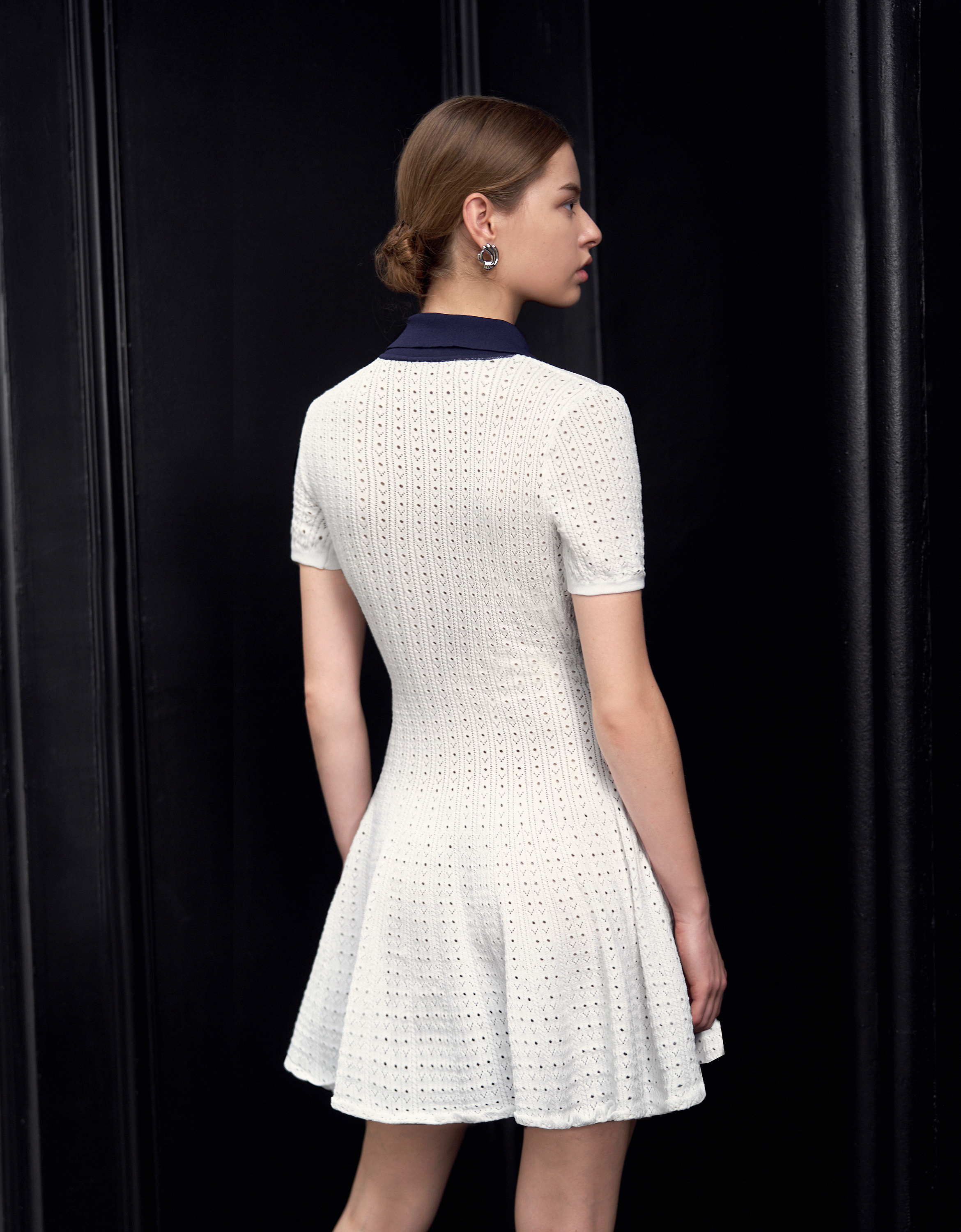 Cutwork Embroidery Contrast Detail Short Sleeve Dress