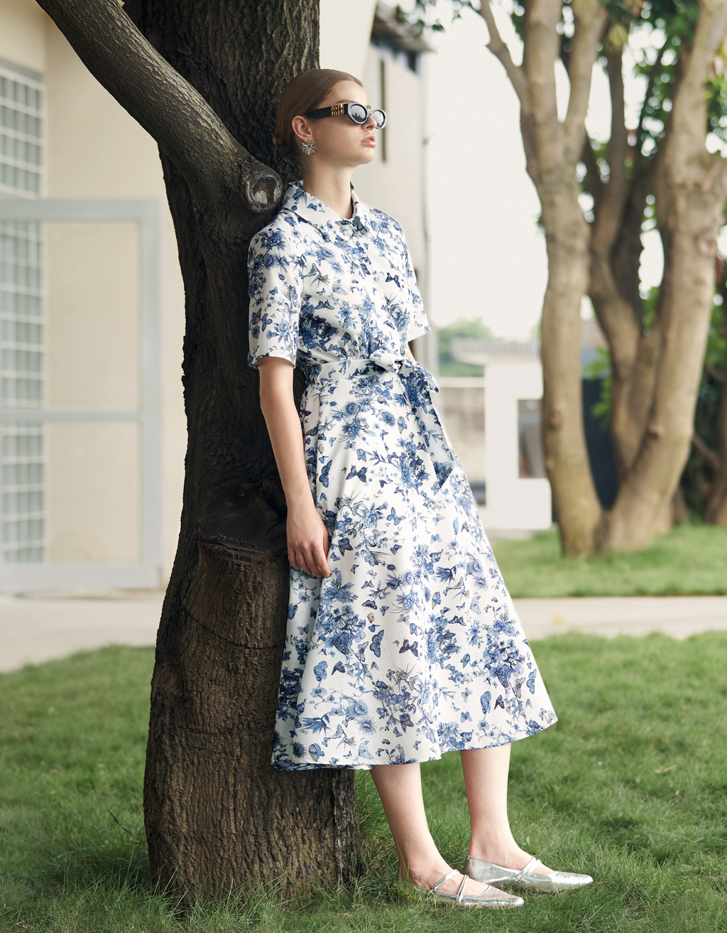 Short Sleeve Printed Midi Shirt Dress