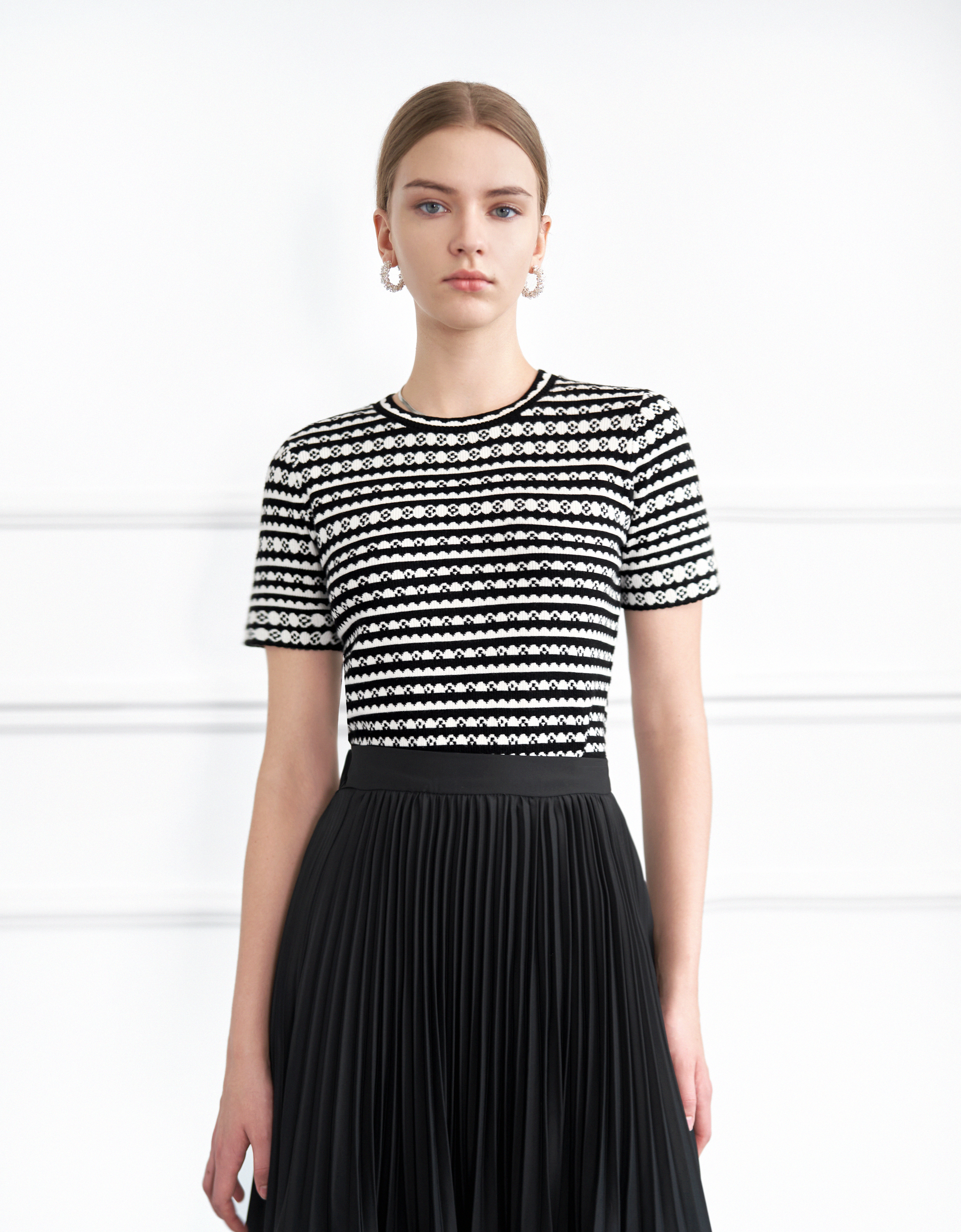 Short Sleeve Jacquard Stripe Top