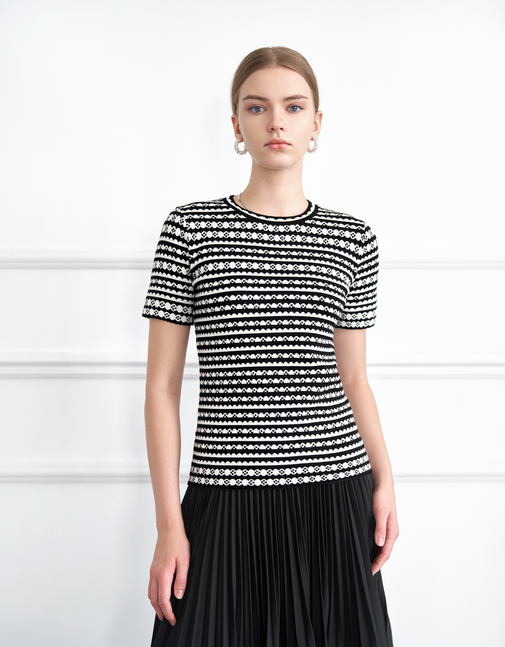 Short Sleeve Jacquard Stripe Top