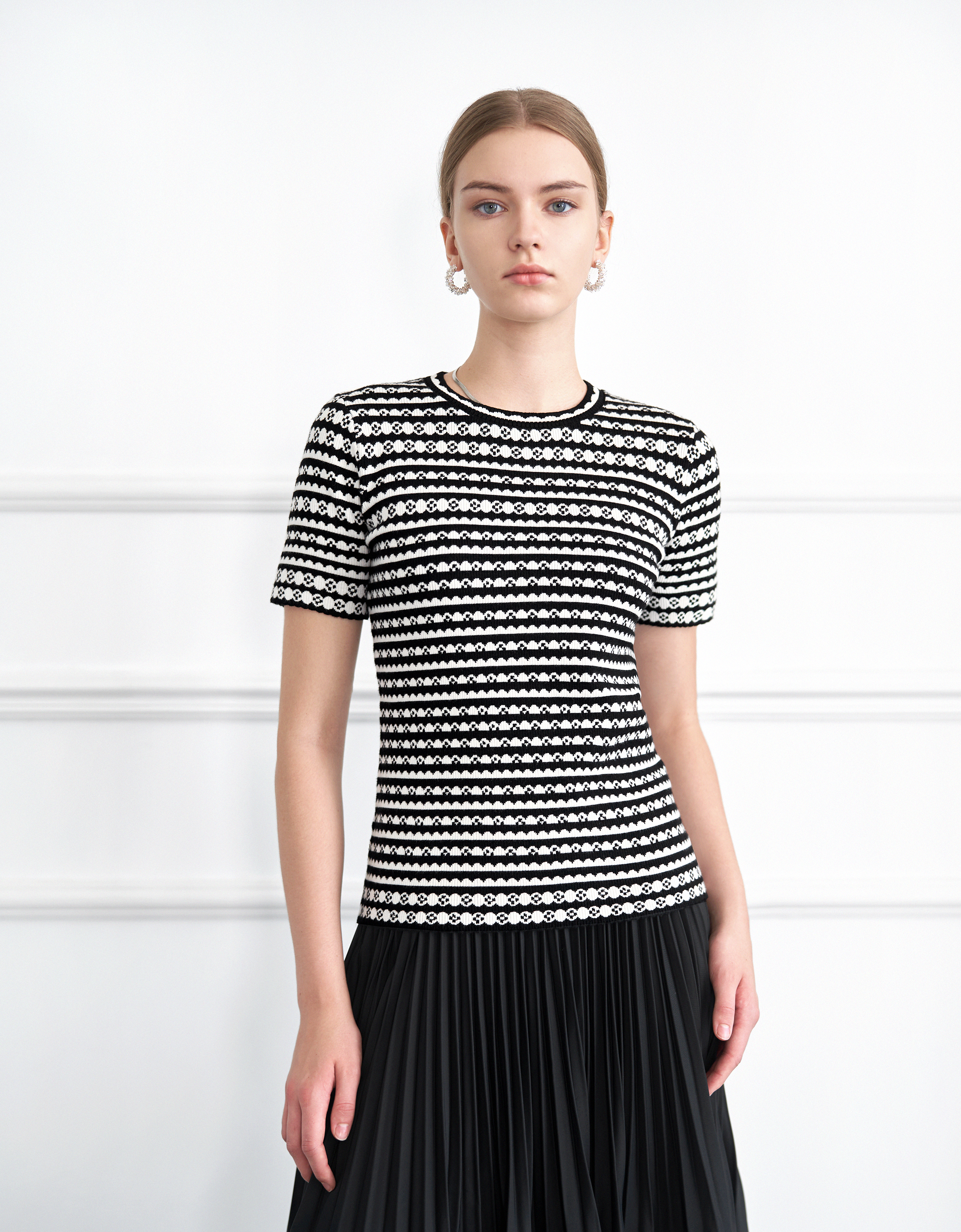 Short Sleeve Jacquard Stripe Top