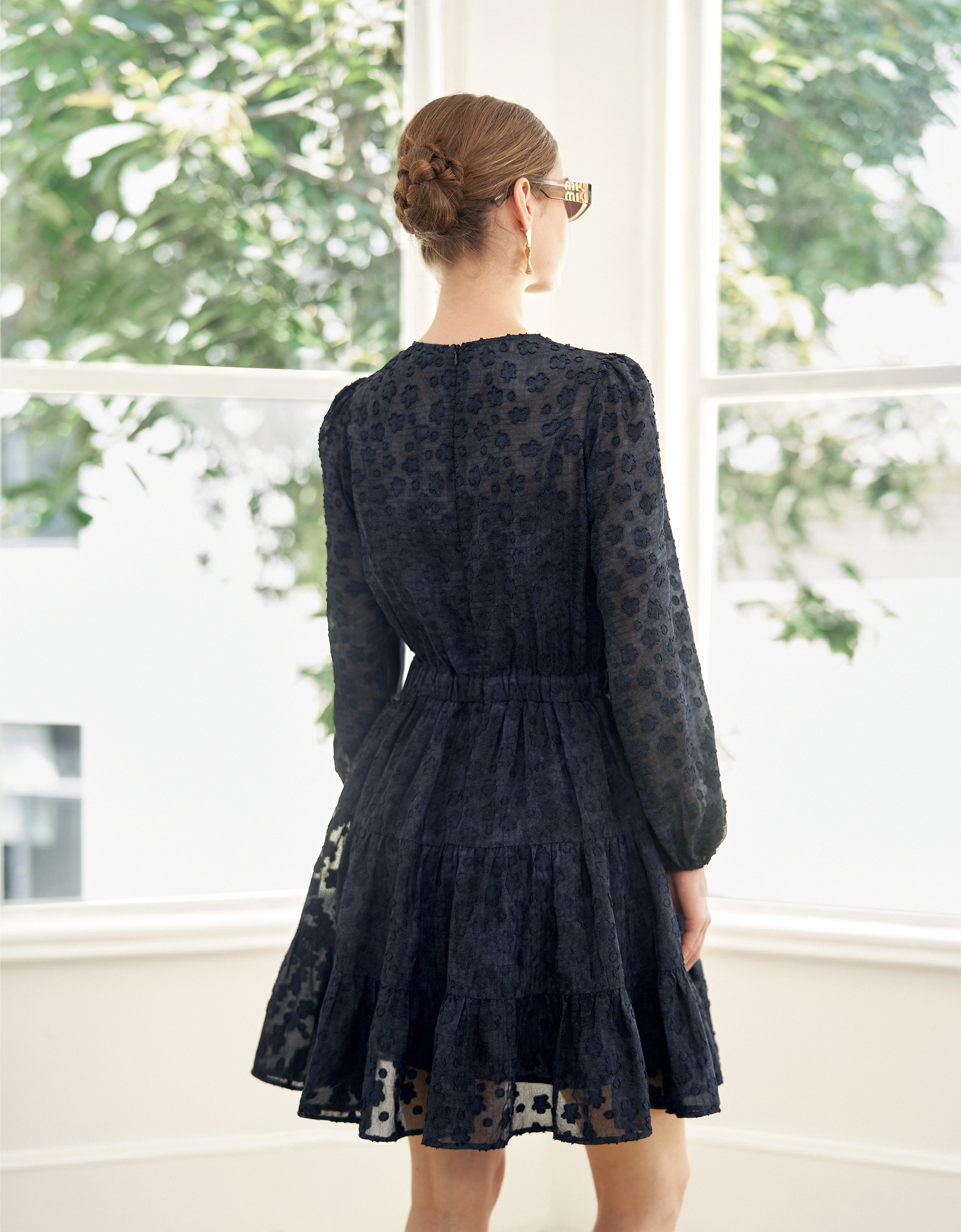 Bishop Sleeve Round Neck Textured Dress