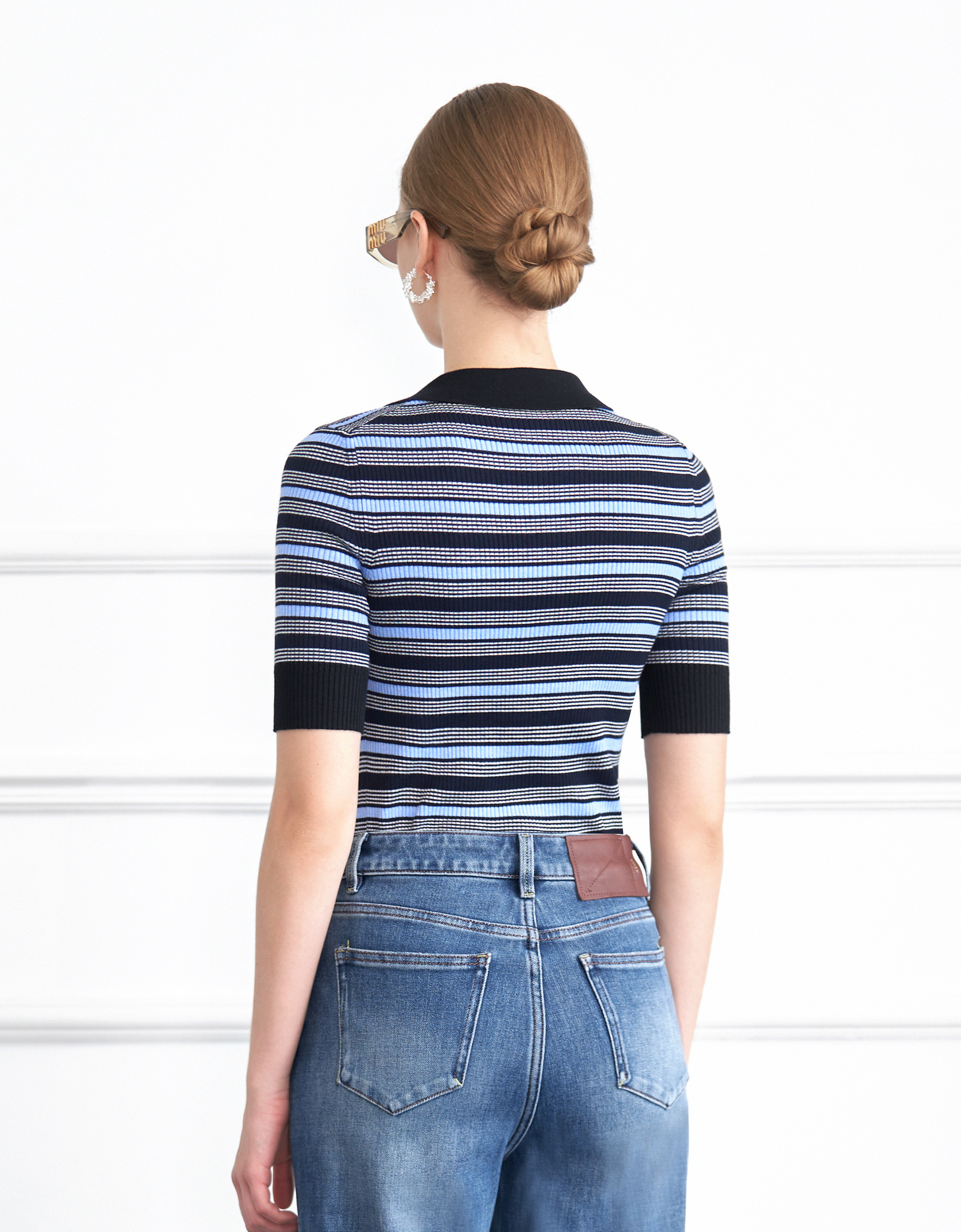 Short Sleeve Striped Knit Polo Shirt
