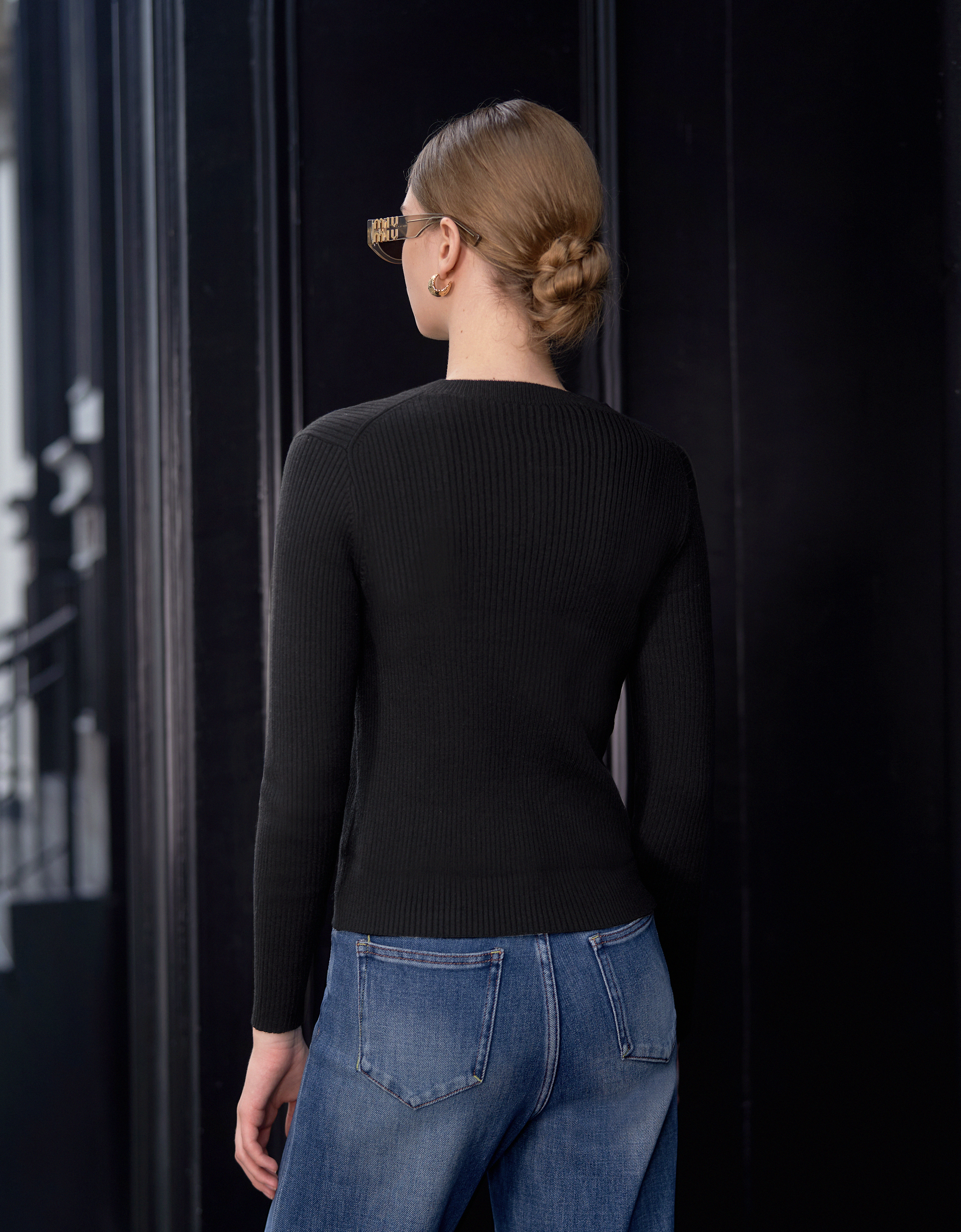 Metal Button Long Sleeve Knit Top